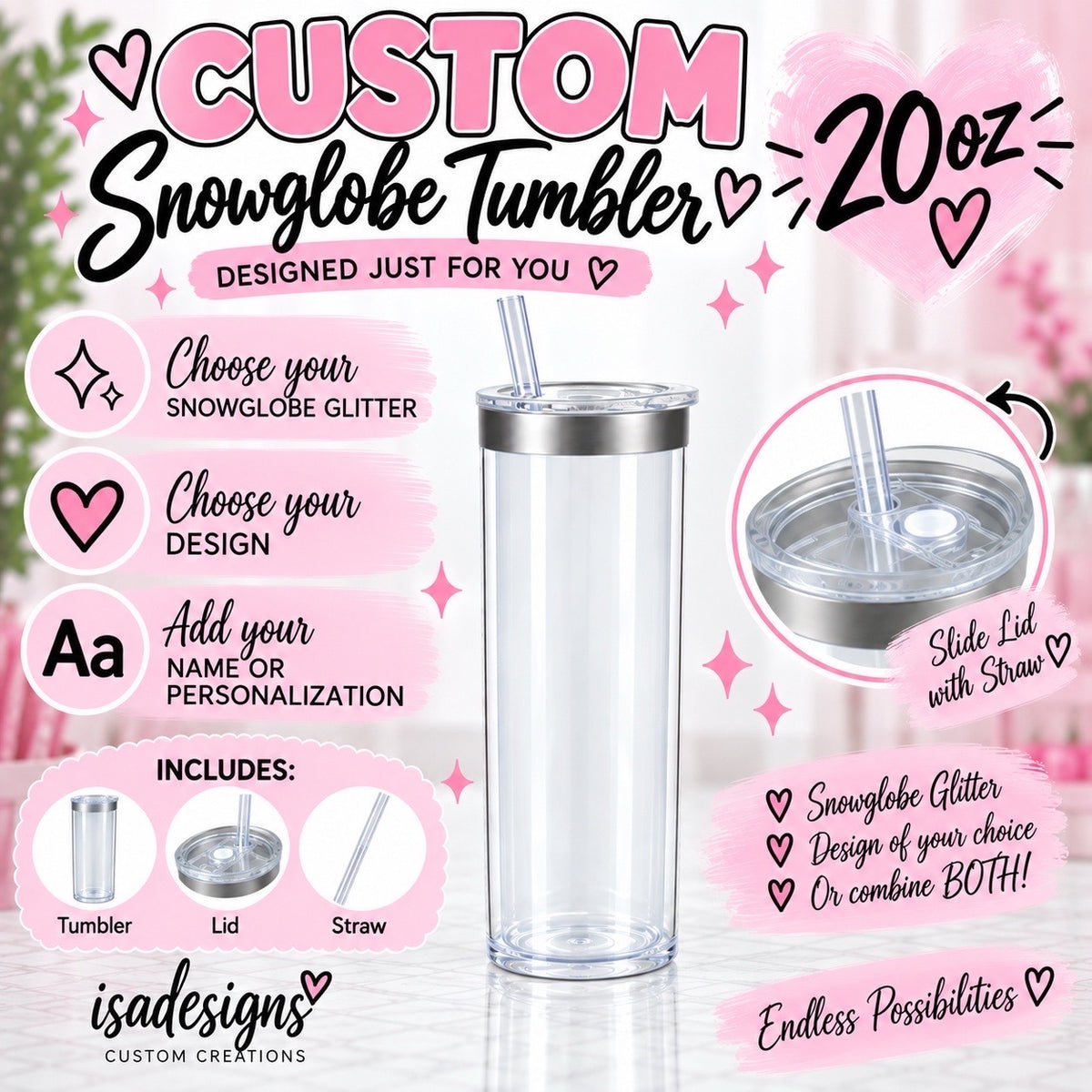 20oz Custom Insulated Snowglobe Tumbler