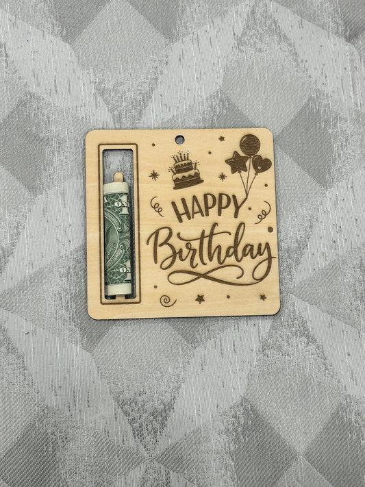 Happy Birthday Wooden Money Holder – Laser Engraved Gift