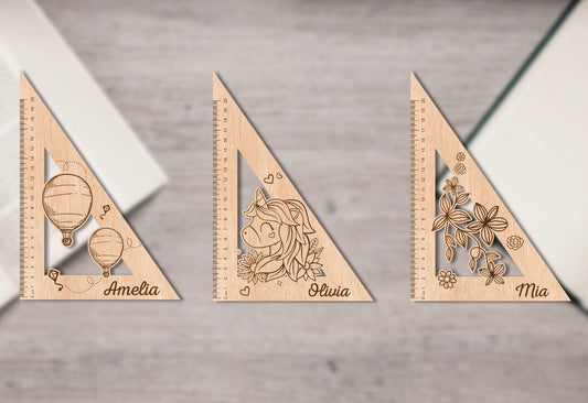 Personalized Wooden Ruler Triangle – Laser Engraved