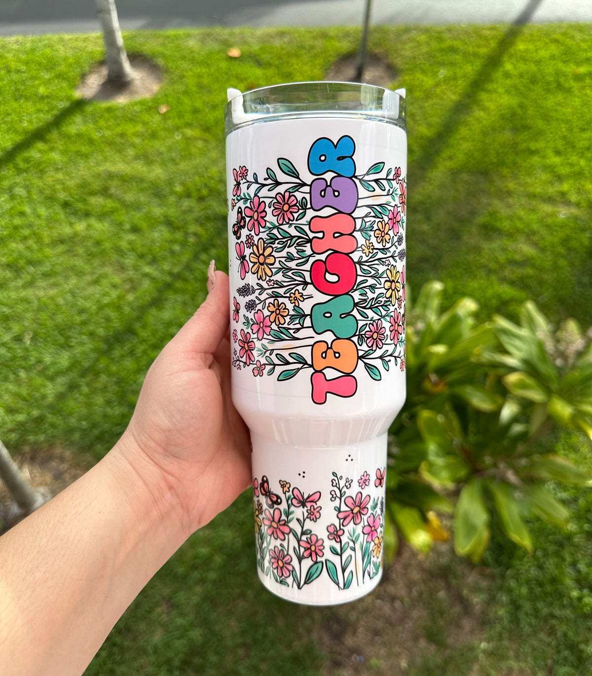 Personalized Teacher Tumbler – Floral Design