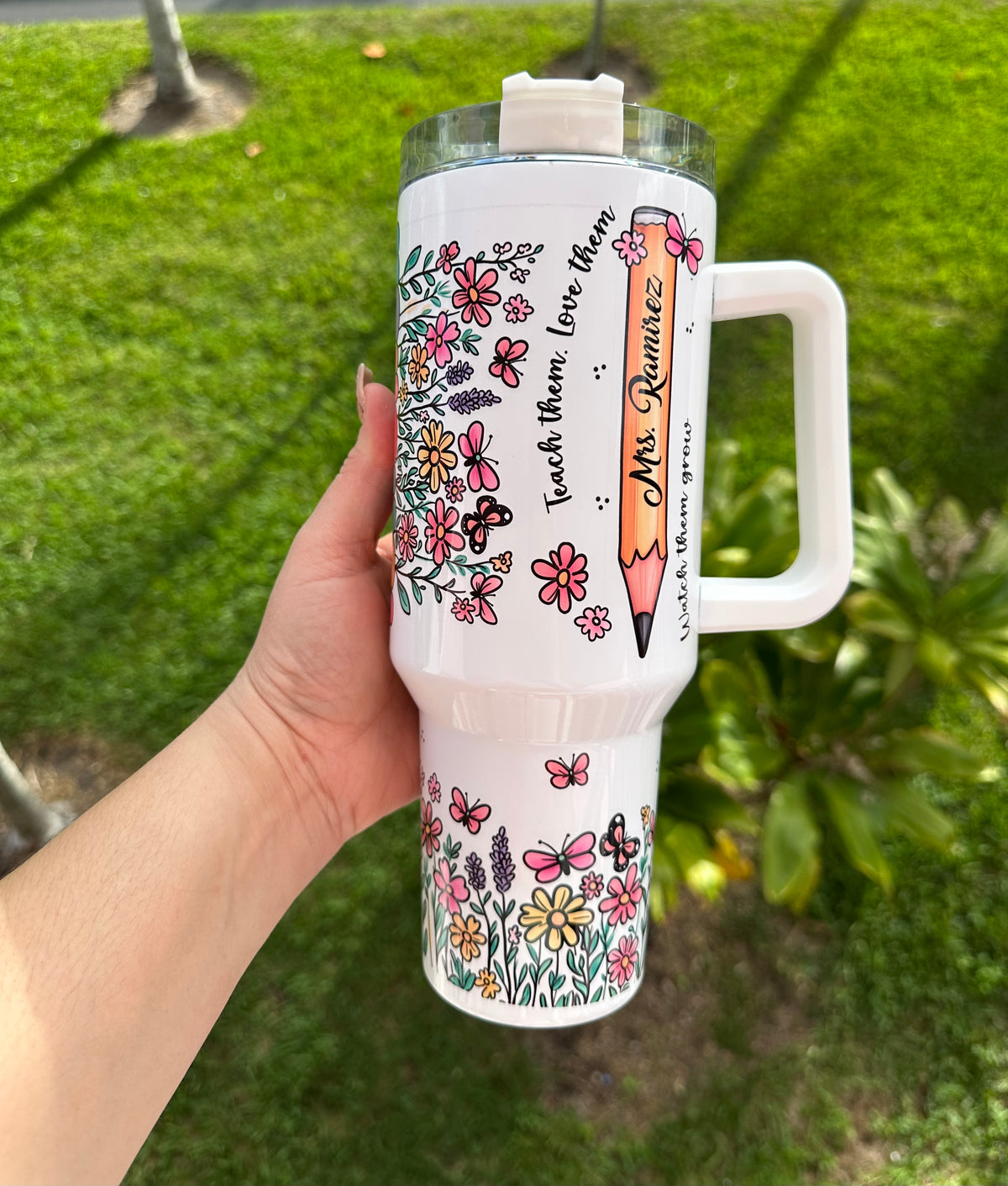 Personalized Teacher Tumbler – Floral Design